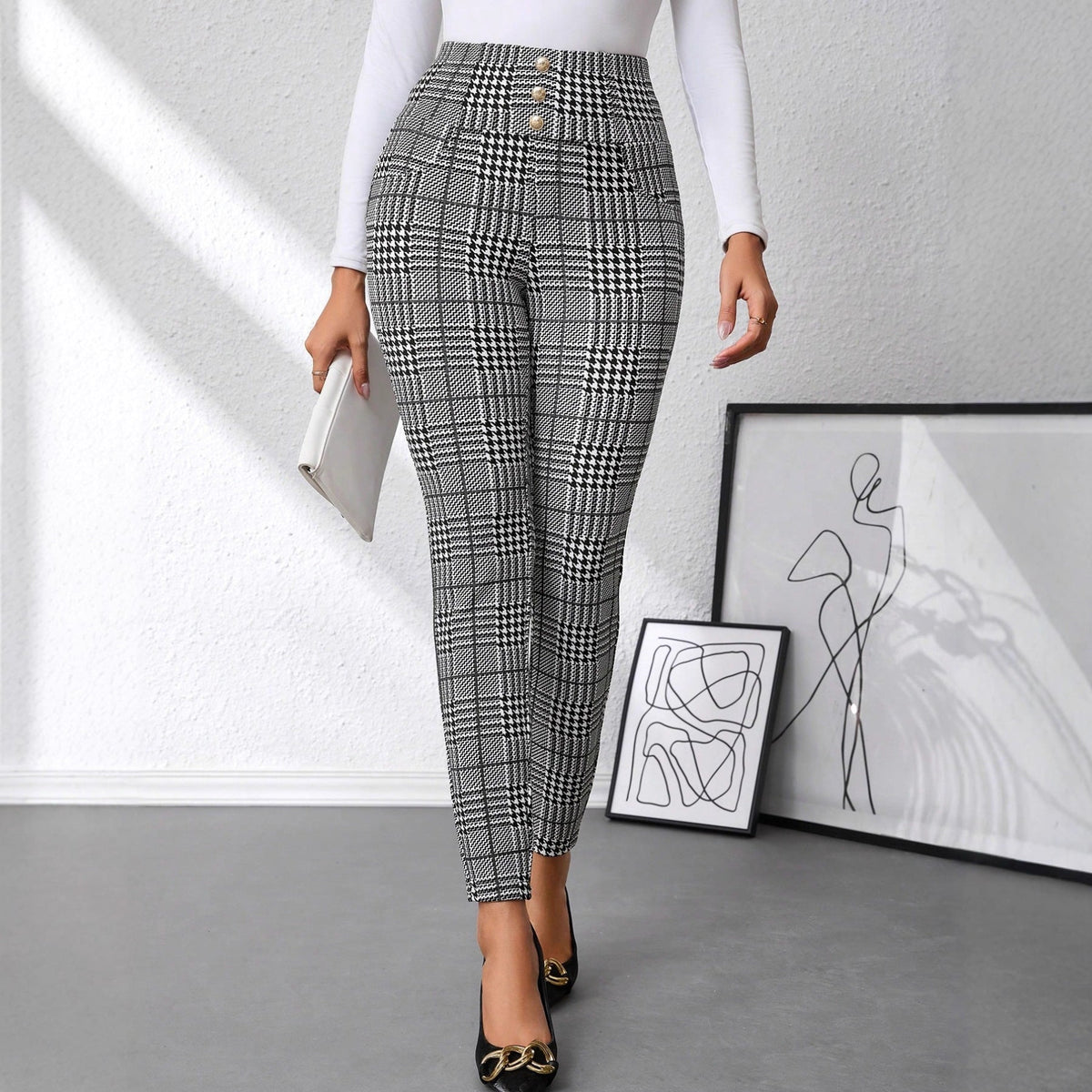 Damen Karierten High-Waist Hosen