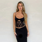 Damen Spitzen-Crop-Top mit raffiniertem Schnitt und floralem Design R&B