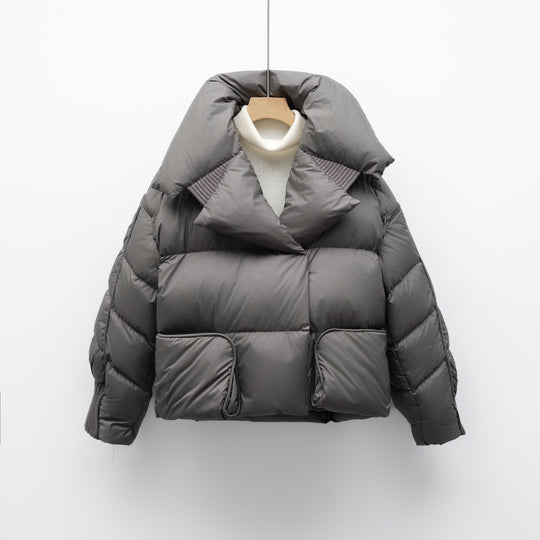 Damen modische verkürzte Steppjacke mit hoch geschlossenem Kragen und praktischen Taschen R&B