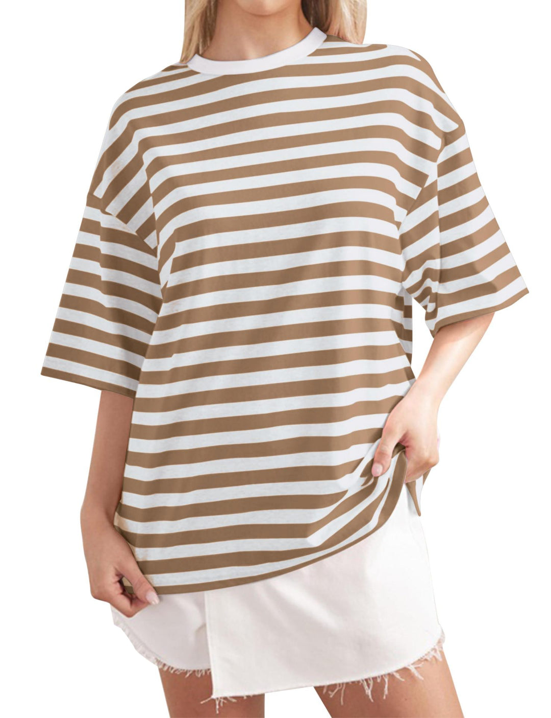 Damen Lässiges Oversized T-Shirt mit breiten Streifen R&B