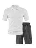 Herren nan zweiteiliges Sommer-Reise-Set mit texturiertem Kurzarm-Poloshirt und funktionalen Mesh-Shorts R&B