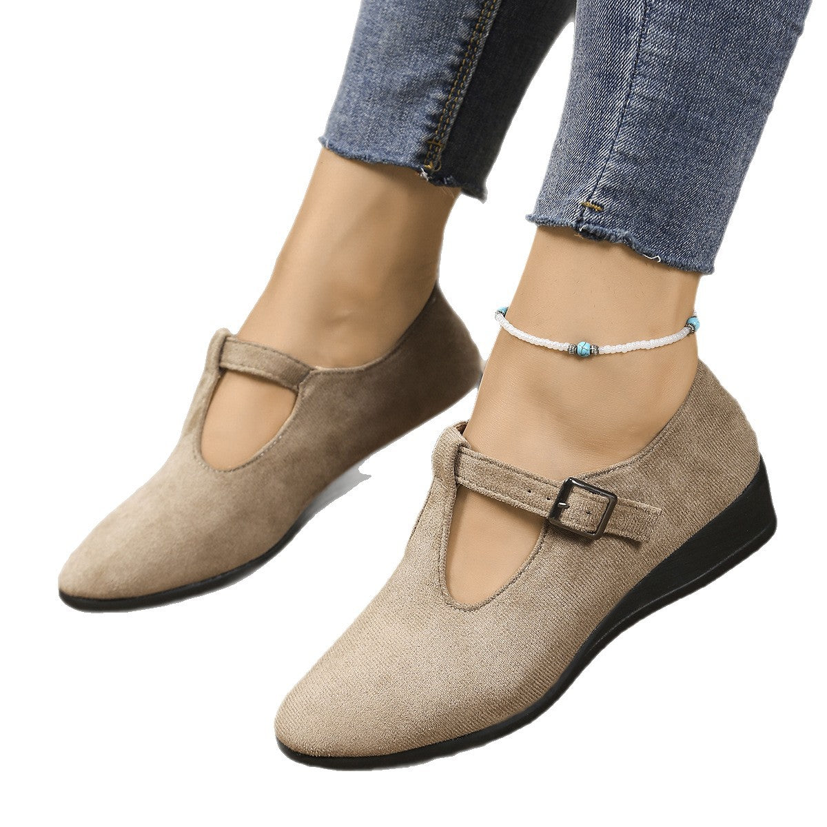Damen Wedge-Mokassins mit seitlichem Riemen und ergonomischem Fußbett R&B