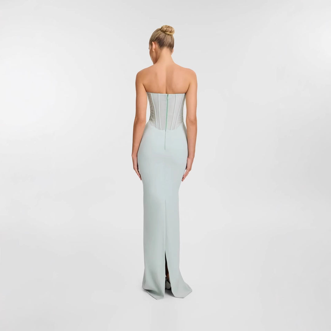 Damen Körpernahes Maxikleid mit eleganter Drapierung und innovativem Rückendesign R&B