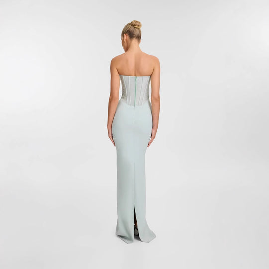 Damen Körpernahes Maxikleid mit eleganter Drapierung und innovativem Rückendesign R&B