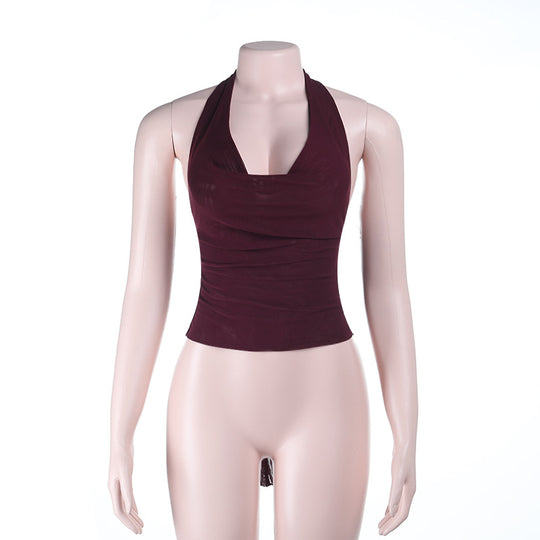 Damen figurbetontes Halter-Top mit tiefem V-Ausschnitt und elastischem Saum R&B