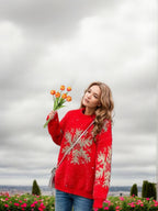Damen Weihnachts-Pullover mit festlichem Schneeflocken-Motiv und weitem Schnitt R&B