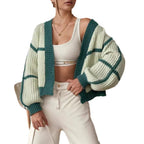 Damen Grobstrickjacke mit voluminösen Ärmeln und modernem Karomuster R&B