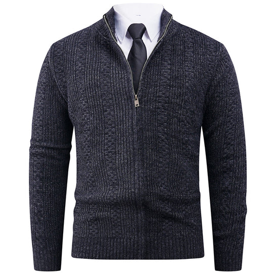 Herren Strickjacke mit modernem Reißverschluss und Zopfmuster R&B
