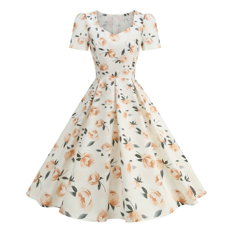 Damen Freizeitkleid mit floralem Design und schwingendem Rock R&B