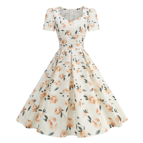 Damen Freizeitkleid mit floralem Design und schwingendem Rock R&B