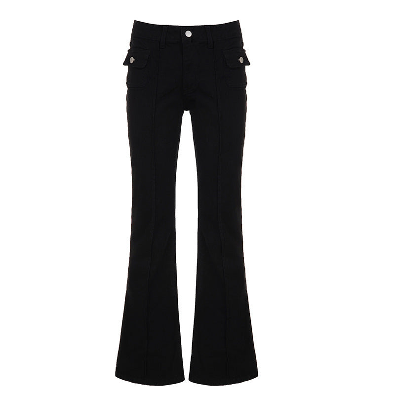 Damen Hochtaillierte Flared Jeans mit praktischen Taschen R&B