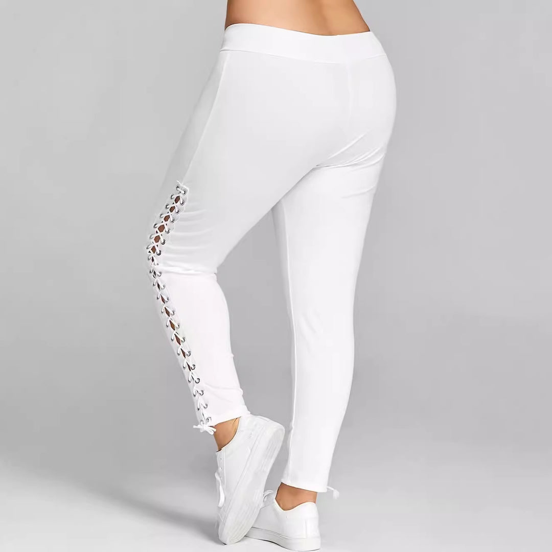 Damen Sportliche Leggings mit Schnürdetails an den Seiten R&B