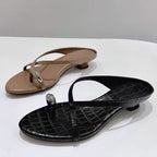 Damen elegante Zehensteg-Sandalen mit modischem Riemendesign und komfortablem Absatz R&B