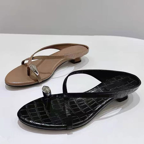 Damen elegante Zehensteg-Sandalen mit modischem Riemendesign und komfortablem Absatz R&B