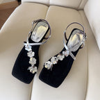 Damen Sandalen mit funkelnden Blumenakzenten und komfortabeler Sohle
