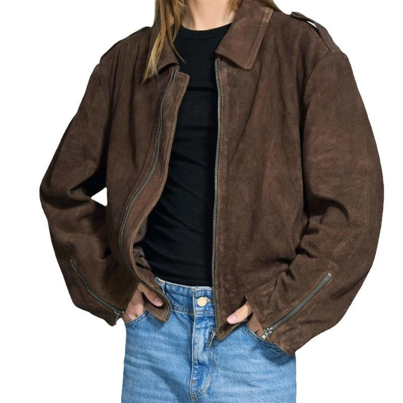 Damen lässige Kurzjacke aus weichem Material mit praktischen Reißverschlüssen R&B