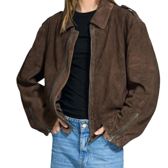 Damen lässige Kurzjacke aus weichem Material mit praktischen Reißverschlüssen R&B