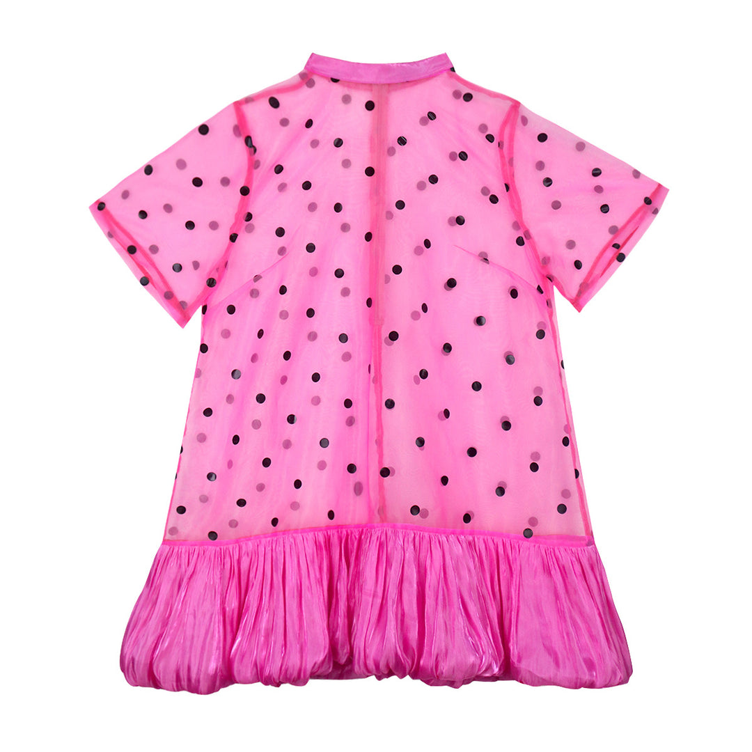 Damen durchsichtiger Polka-Dot Mini-Kleid mit Rüschensaum R&B