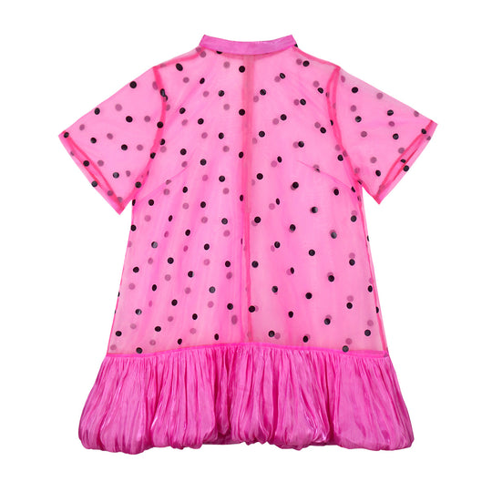 Damen durchsichtiger Polka-Dot Mini-Kleid mit Rüschensaum R&B