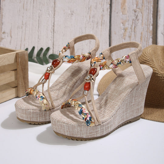Damen Wedge-Sandaletten mit verzierten Riemchen und anatomischem Fußbett R&B