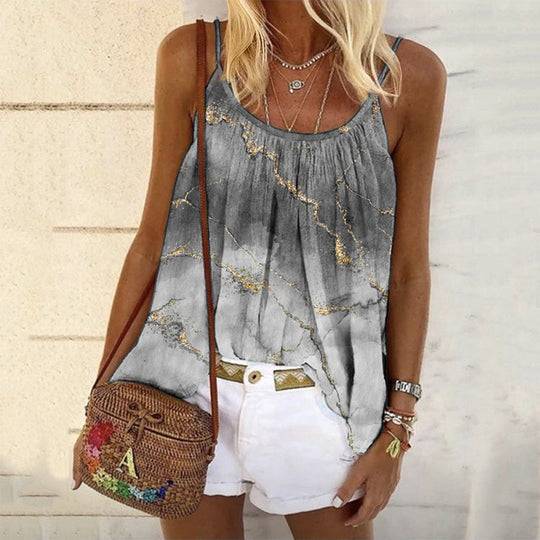 Damen Sommerliches Tanktop mit modischem Marmormuster R&B
