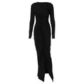 Damen Elegantes langärmliges Wickelkleid mit Rüschendetails und seitlichem Schlitz R&B