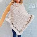 Damen Strickponcho mit dekorativem Kragen und gefüttertem Saum R&B