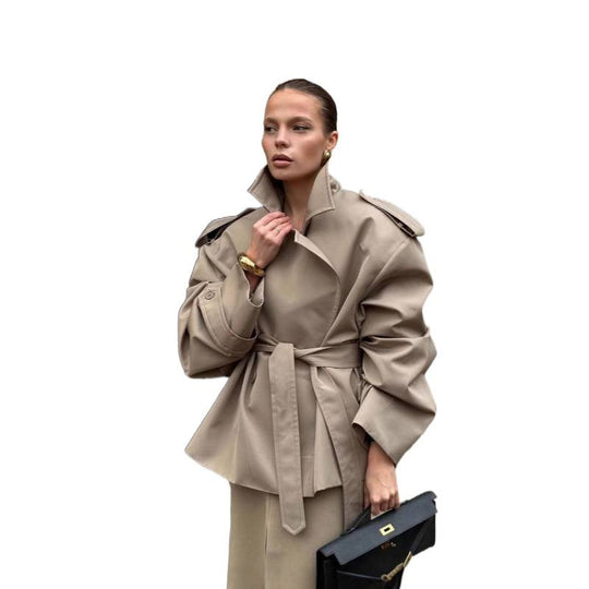 Damen lässiger Trenchcoat mit taillierbarem Gürtel und modernen Knopfdetails R&B
