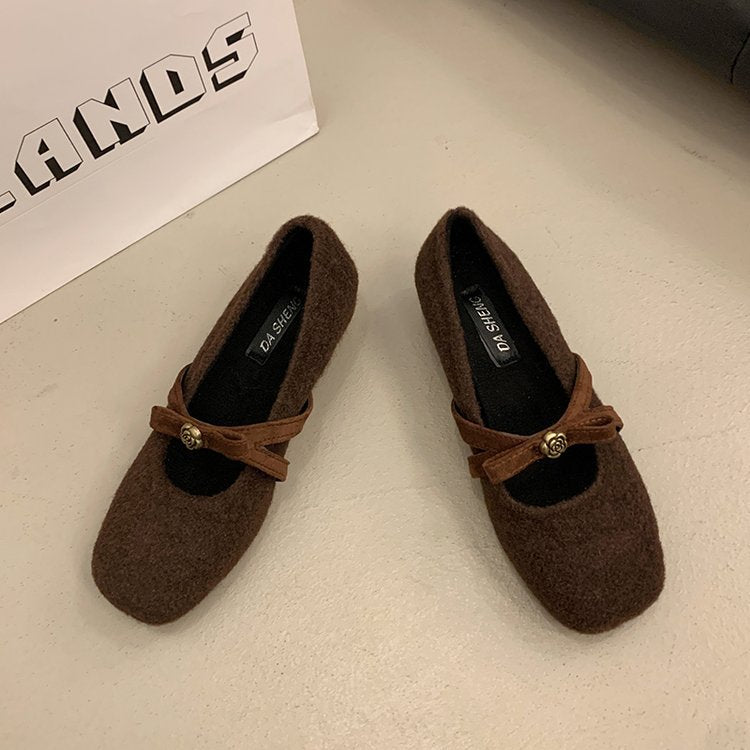 Damen elegante Filz-Ballerinas mit modischem Schleifenakzent R&B
