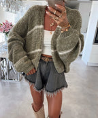 Damen Grobstrickjacke mit lässigem Schnitt und modischem Streifenmuster R&B