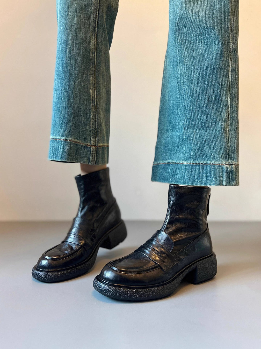 Damen Chunky Ankle Boots mit elegantem Absatz und klassischem Loafer-Design R&B