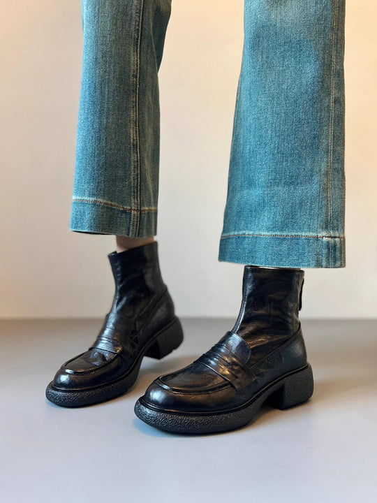 Damen Chunky Ankle Boots mit elegantem Absatz und klassischem Loafer-Design R&B