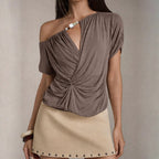 Damen Elegantes Off-Shoulder T-Shirt mit verspieltem Knoten R&B