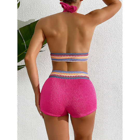 Damen Sportliches Bikini-Set mit Hohem Schnitt und Raffungen R&B