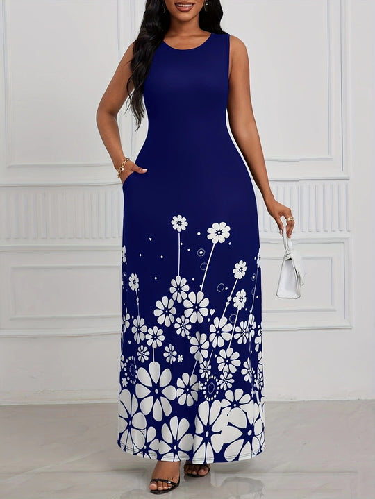 Damen Maxikleid mit floralem Muster und praktischen Seitentaschen R&B