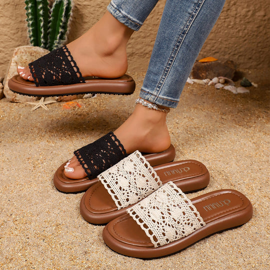 Damen Komfortable Riemchensandalen mit Häkelmuster R&B