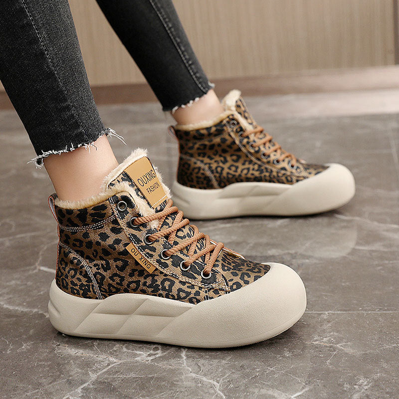 Damen Modische High-Top Sneakers mit kuscheligem Innenfutter und tierischem Muster R&B