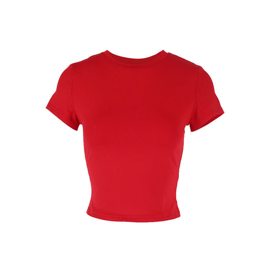 Damen figurbetontes Crop-Top mit Rundhalsausschnitt und elastischem Material R&B
