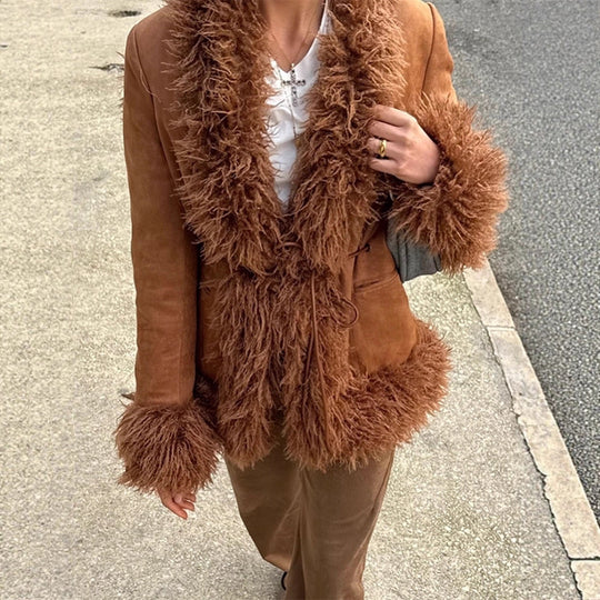 Damen luxuriöse Kuscheljacke mit aufregenden Teddyfell-Elementen R&B