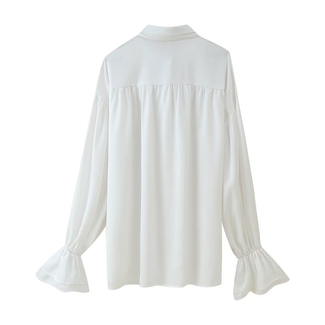 Damen Elegante Bluse mit Schleifenkragen und Volantärmeln R&B