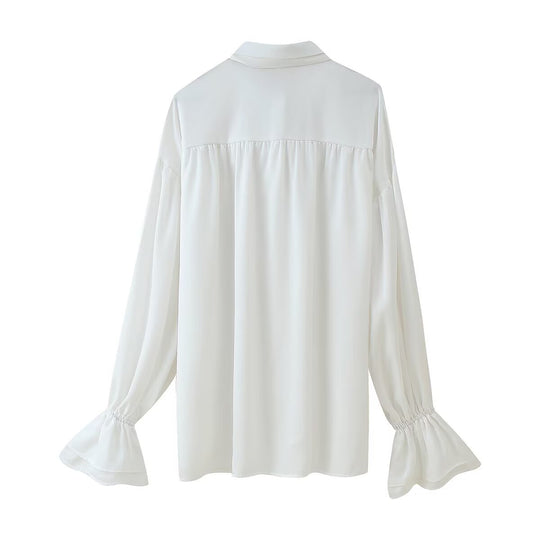 Damen Elegante Bluse mit Schleifenkragen und Volantärmeln R&B