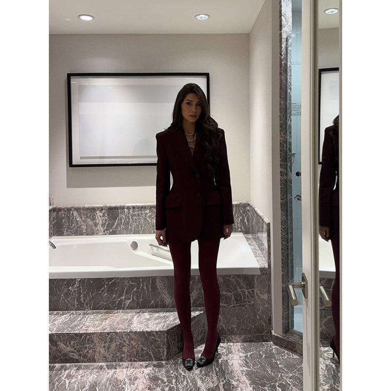 Damen elegante Blazerjacke mit doppelter Knopfverschluss und tailliertem Schnitt R&B