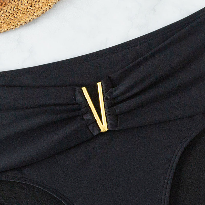 Damen Hochtaillierte Bikinihose mit elegantem Gold-Element