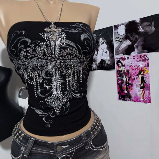 Damen schulterfreies Top mit eleganter Strass-Verzierung R&B