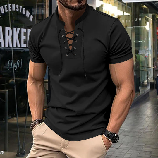 Herren lässiges Poloshirt mit Schnürung R&B