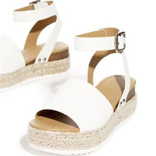 Damen Wedge-Sandaletten mit verstellbarem Riemen und luxuriösem Bastdesign R&B