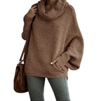 Damen lässiger Strickpullover mit weichem Stehkragen und weit geschnittenen Ärmeln R&B