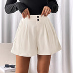 Damen Elegante Shorts mit Plissee-Design und Knopfdetails R&B