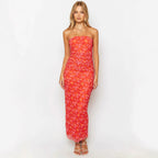 Damen figurbetontes Maxikleid mit strapazierfähigem Stretchstoff und floralem Design R&B
