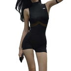 Damen Sportlicher Body mit hohem Kragen und innovativen Kompressionsdetails R&B